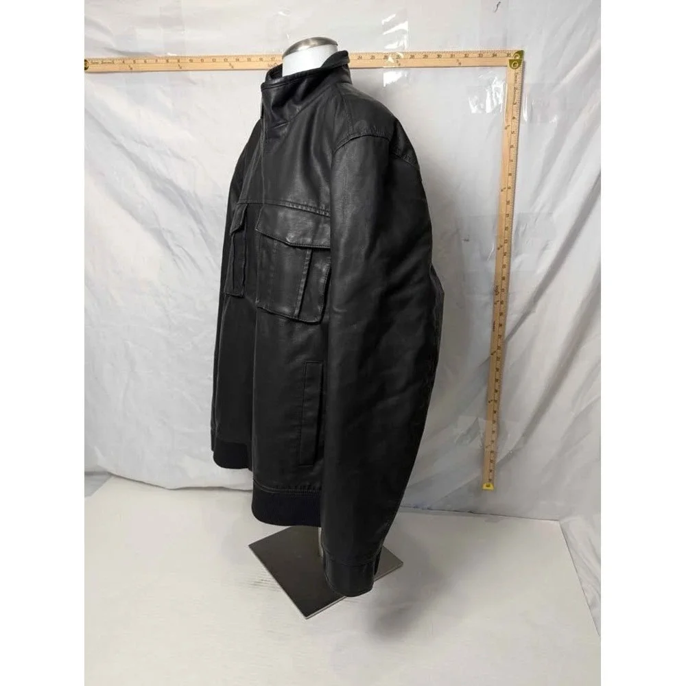 Apt 9 ~ Men's‎ Black Faux Leather Bomber Jacket Full Zip ~ 2XL ~ NWOT